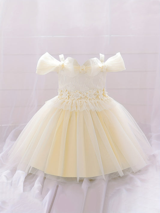 Princess Floral Mesh Puffy Dress Girls Birthday Formal Dress