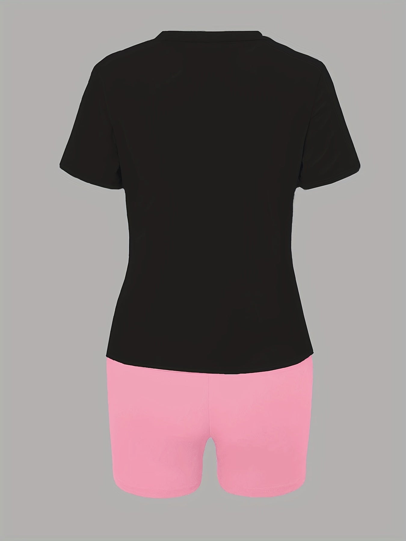 Letter Print Casual Two piece Set Crew Neck Short Sleeve Tee & Slim Shorts