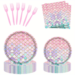 50pcs Mermaid Party Decorations Plates And Napkins Sets Ocean Theme