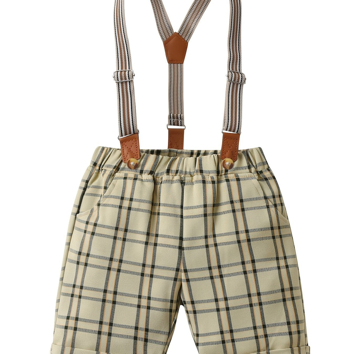 Boys Plaid Suspender Shorts Casual Kids Clothes