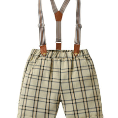 Boys Plaid Suspender Shorts Casual Kids Clothes