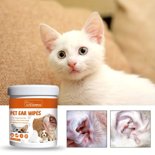 60pcs Pet Ear Cleaning Wipes Dog Ear Mite Removal Odor Proof Cleaning Pads
