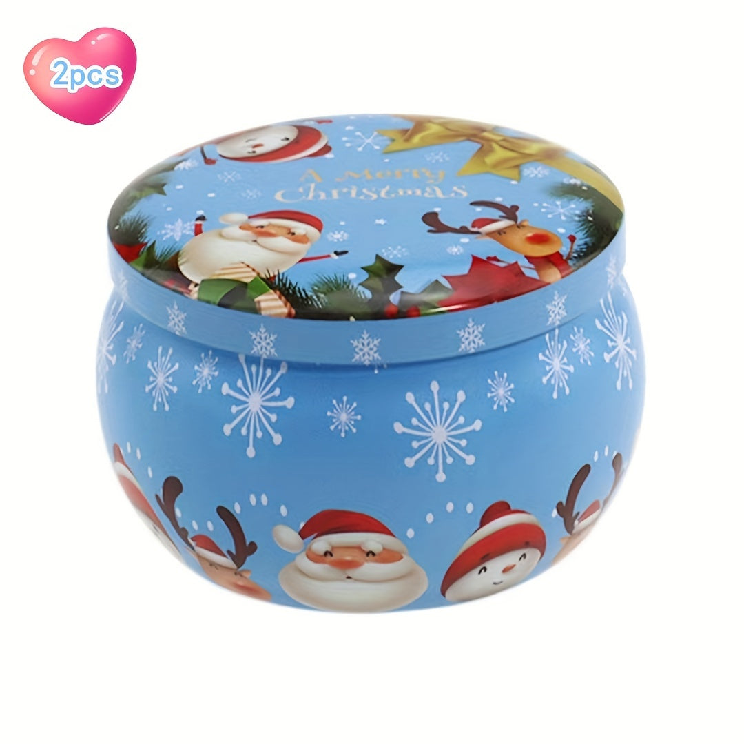 2pcs Iron Box Fragrance Candle Jar Round Tin Flower Tea Candy Box