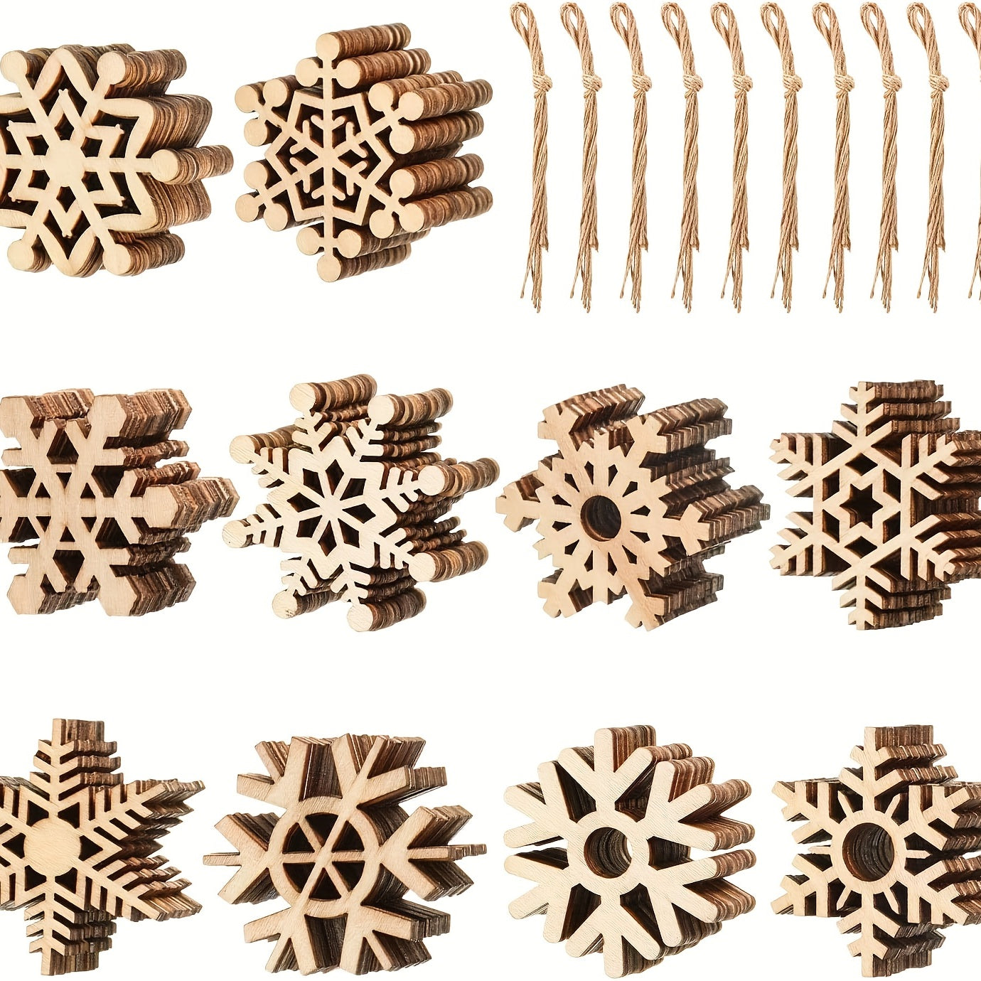 30pcs Kids' Christmas Crafts Snowflake Wooden Chips Decoration