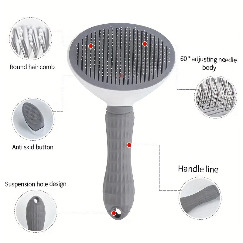 Self Cleaning Dog Slicker Brush Comb Shedding Gentle Stainless Steel Tee