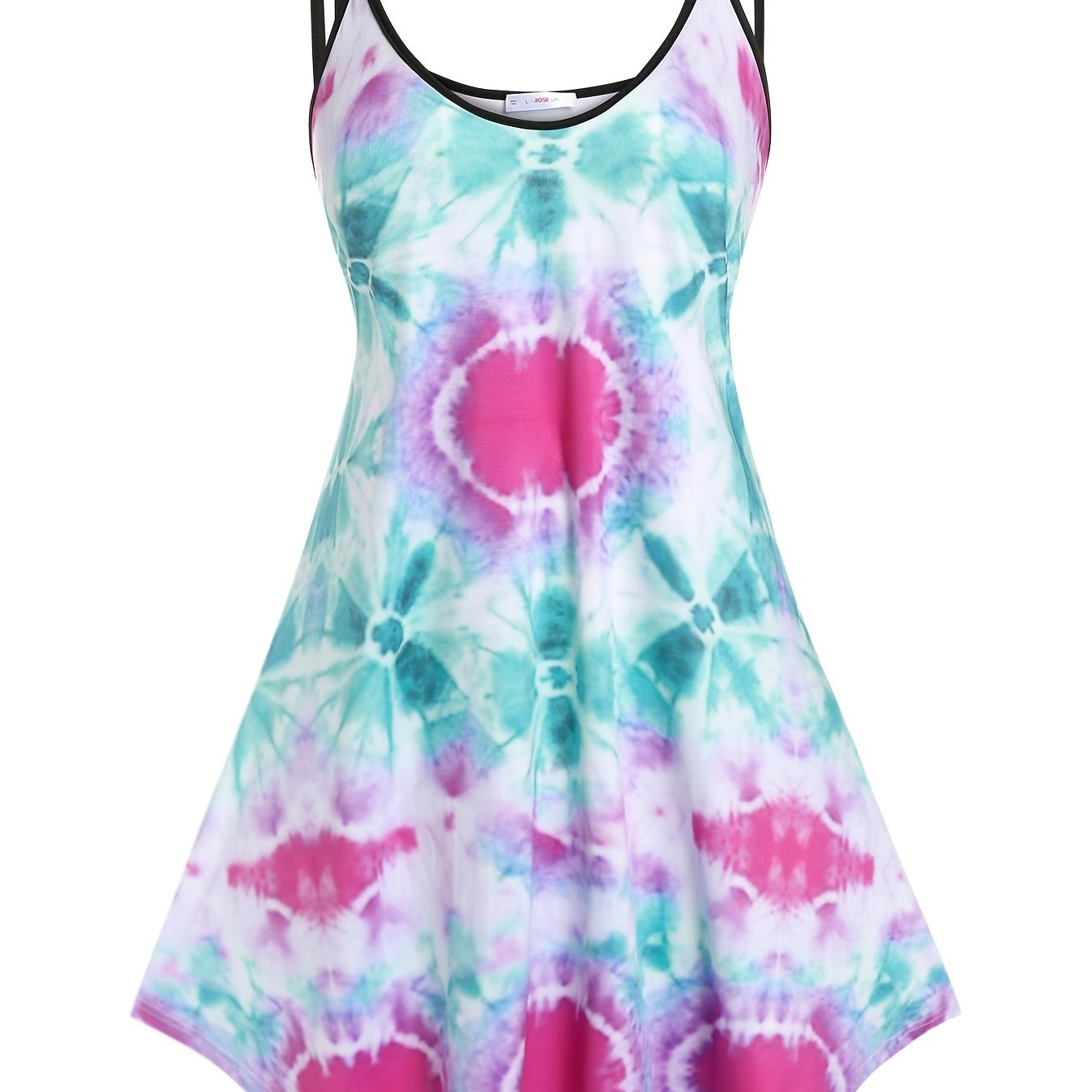  Tie Dye Split Strap Round Neck Cami Dress