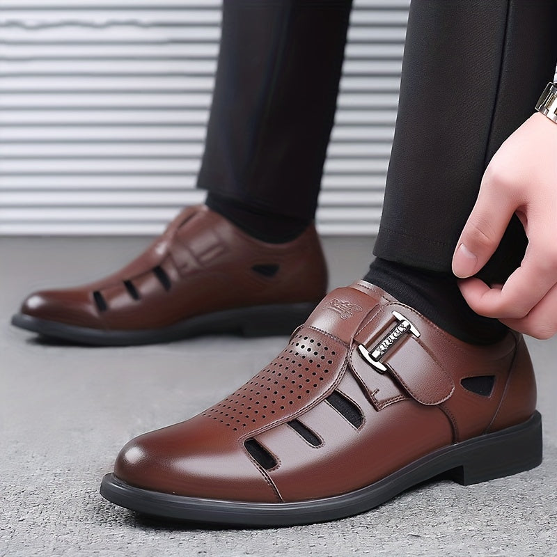 Men's PU Leather Closed Toe Sandals Adjustable Hook And Loop Loafers Summer