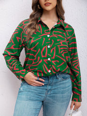  Casual Blouse Women's Plus Allover Print Long Sleeve Button Up Shirt