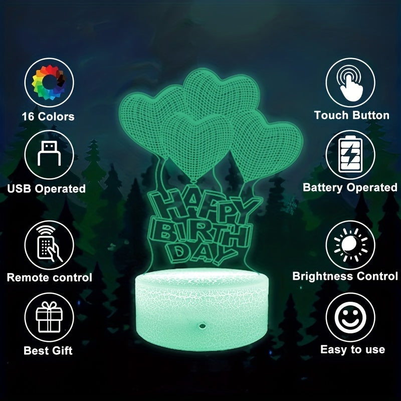 3D Night Lamp Remote Control 16 Colors Bedroom Decor Birthday Gift