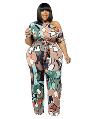  Graphic Print One Off Shoulder Jumpsuit