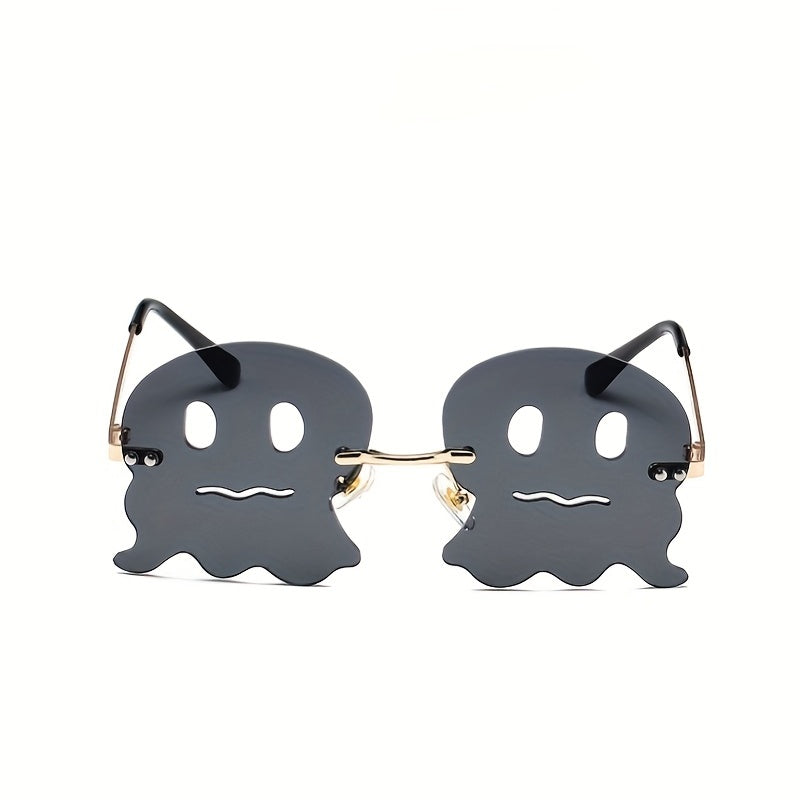 Spooky Ghost Sunglasses Y2K Party Club Decorative Sun Shades Rimless Glasses
