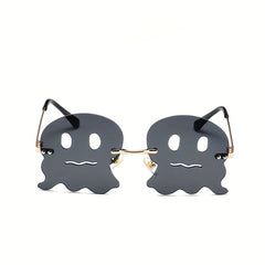 Spooky Ghost Sunglasses Y2K Party Club Decorative Sun Shades Rimless Glasses