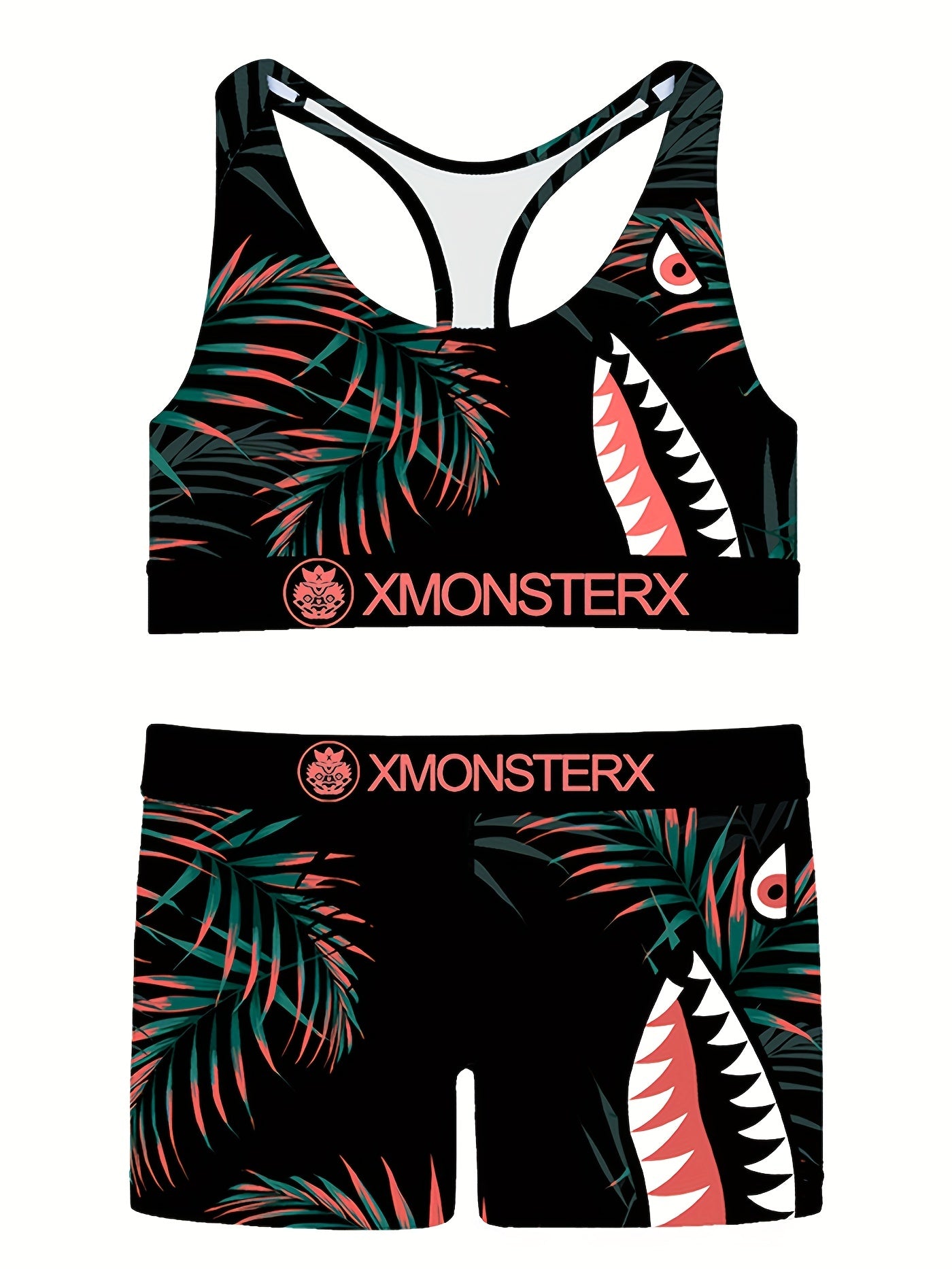 Girls' Monster Graphic Top & Shorts Casual Outfits For Sports Gift