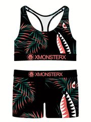 Girls' Monster Graphic Top & Shorts Casual Outfits For Sports Gift