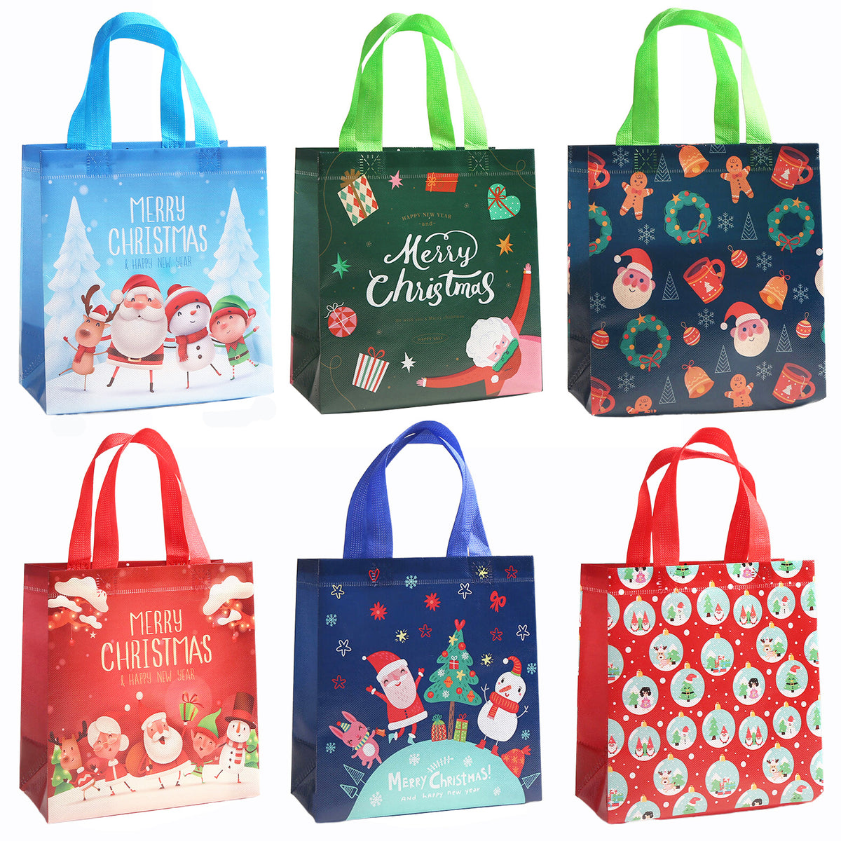 6pcs Christmas Gift Bags Reusable Xmas Tote Bulk Bags With Handles