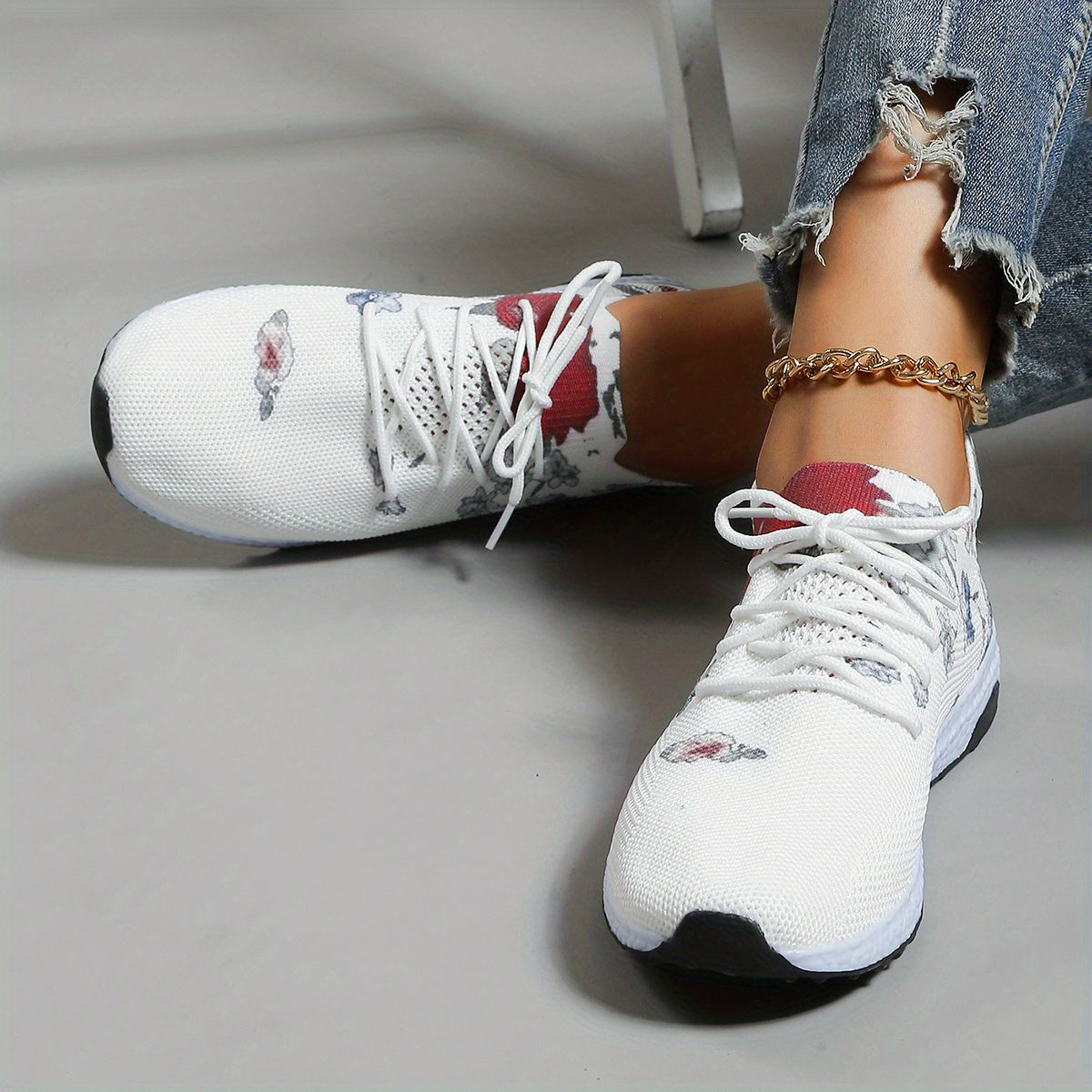 Women's Floral Sneakers Lace Up Non slip Casual Shoes