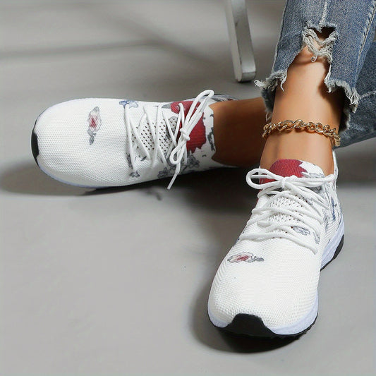 Women's Floral Sneakers Lace Up Non slip Casual Shoes