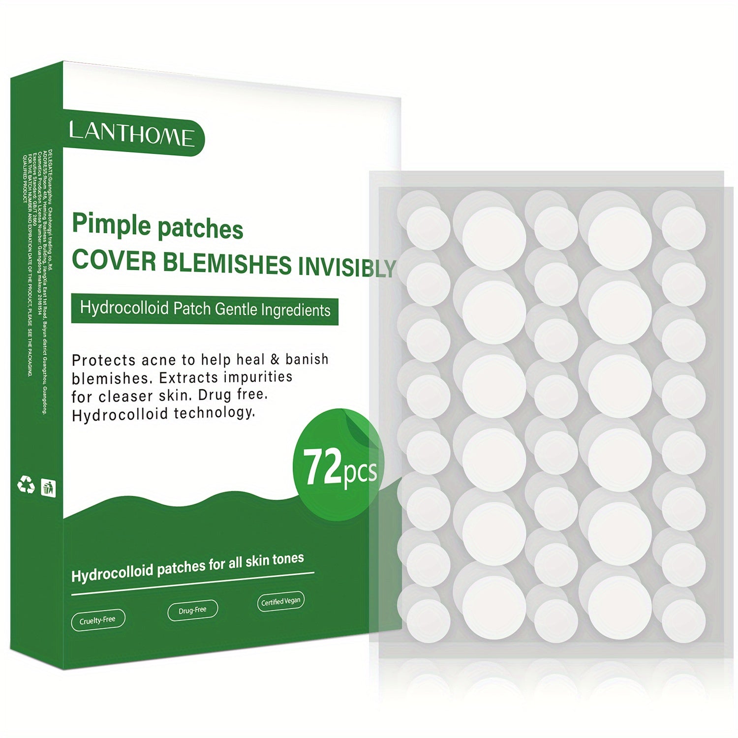 72 Pcs Pimple Patches Hydrocolloid Acne Stickers For Covering Zits Blemishes