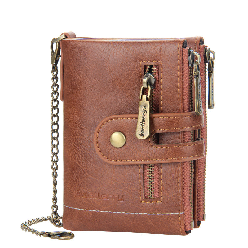 Men's Leather Bifold Wallet RFID Blocking Zipper Coin Purse