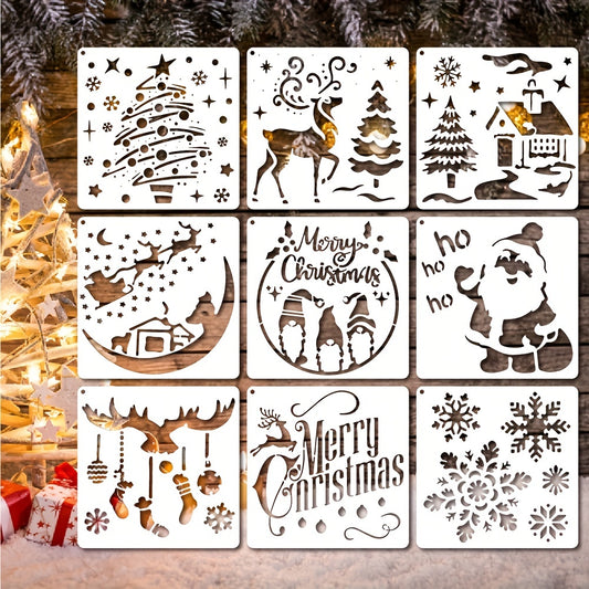 9pcs Christmas Painting Stencils, 14 Reusable Designs