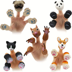 Silicone Animal Finger Puppet Set Squirrel Panda Cat Shiba Inu Pug