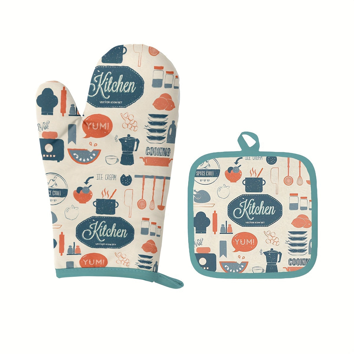 Colorful Printed Cotton Oven Mitts, 2pcs