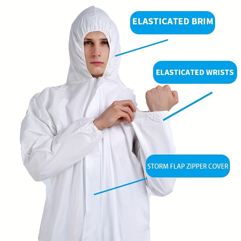 Disposable Safety Protective Hooded Overalls, PP Material, PE Film, Waterproof