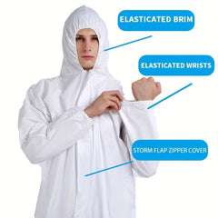 Disposable Safety Protective Hooded Overalls, PP Material, PE Film, Waterproof