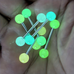 6 Pcs Glow In Dark Tongue Rings 14G Stainless Steel Bar Unisex 6mm Acrylic Ball