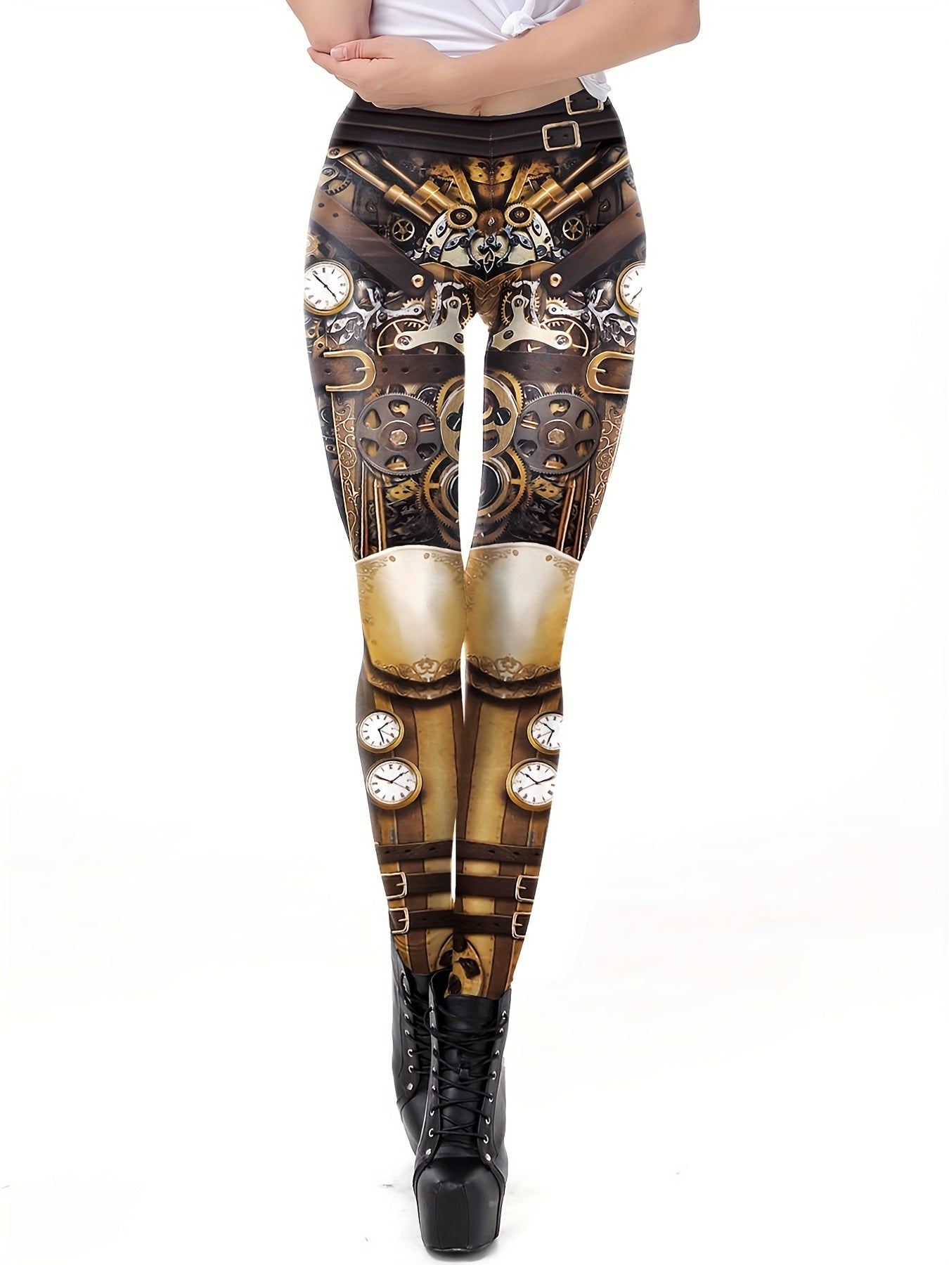 Machine Graphic Print Leggings High Waist Casual Sports Pants