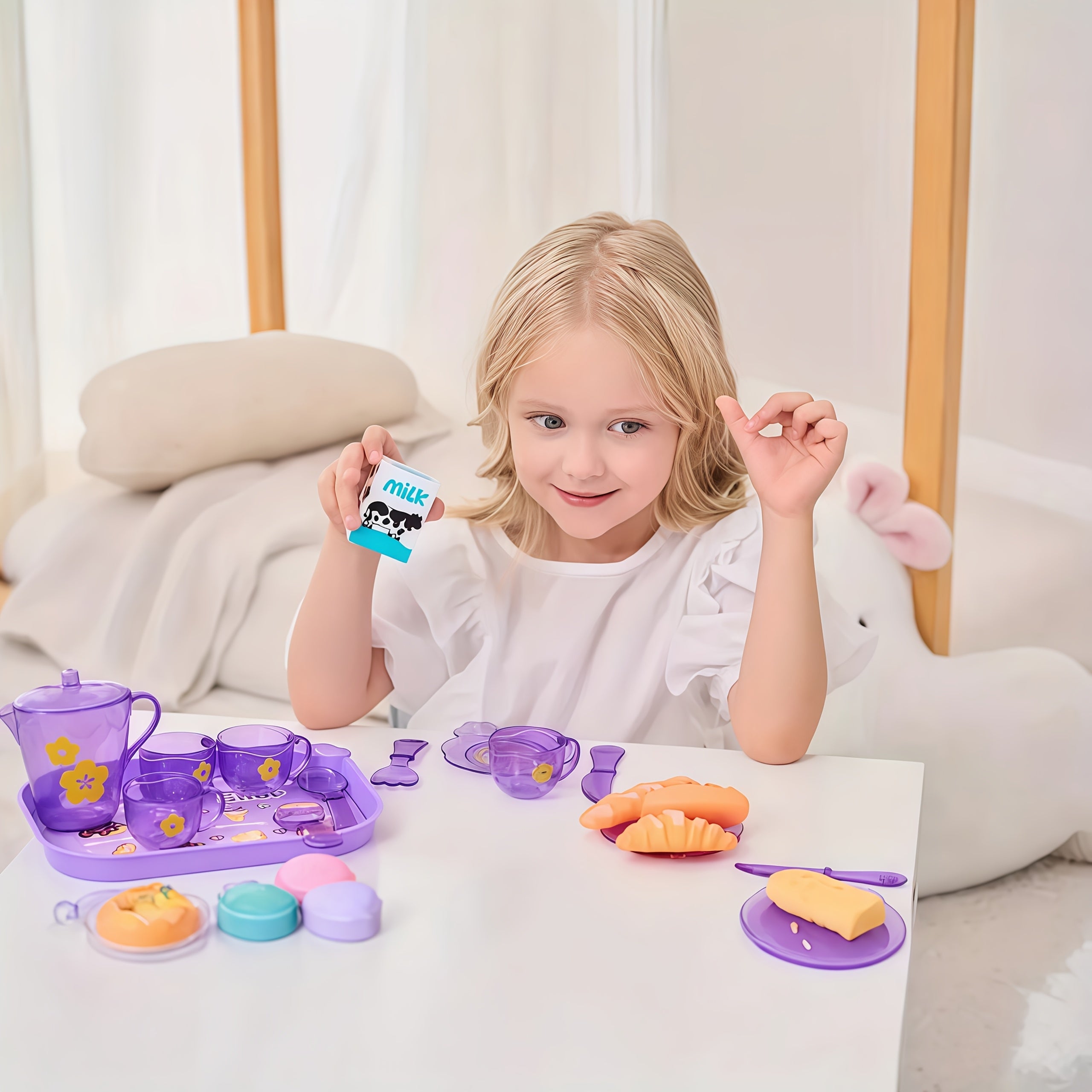 25pc Kids Pretend Tea Party Set Afternoon Tea Tableware w/ Teapot Toy