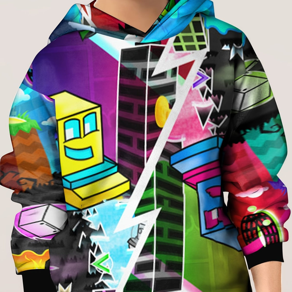Cartoon Pattern Hoodie For Kids Pullover Casual Hooded Top