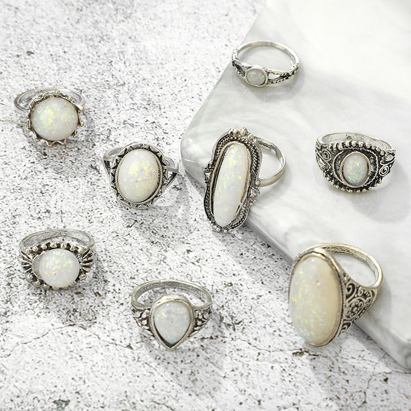 Vintage Opal Gemstone Stackable Knuckle Rings 8pcs Set