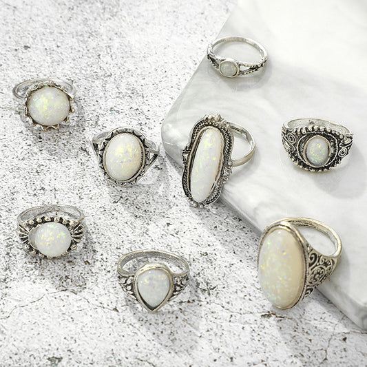 Vintage Opal Gemstone Stackable Knuckle Rings 8pcs Set