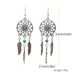 Feather Pine Stone Dream Catcher Earrings Vintage Ear Jewelry