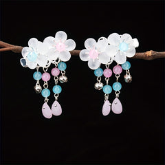 Crystal Inlaid Flower Hair Clip with Bell Pendant