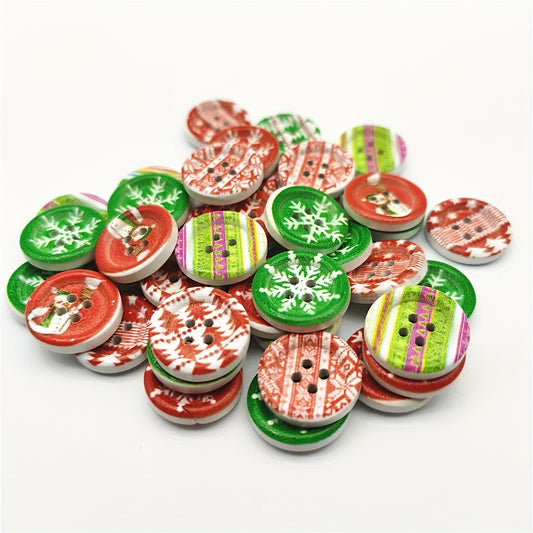 40pcs 18mm Wood Round Christmas Buttons Snowflake Xmas Tree Snowman DIY Crafts