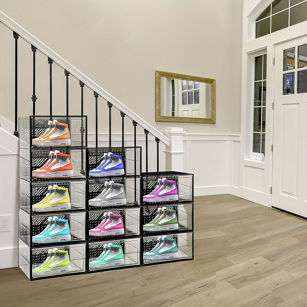 12pcs Shoe Box With Magnetic Door Plastic Shoes Storage Box