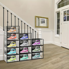 12pcs Shoe Box With Magnetic Door Plastic Shoes Storage Box