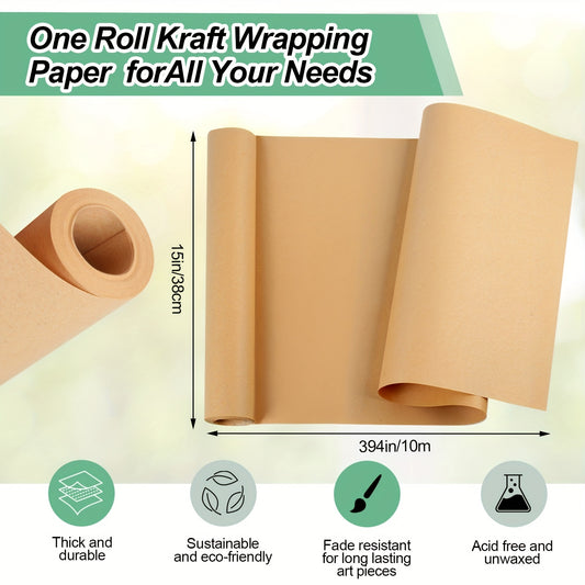 Brown Kraft Paper Roll 38" x 1016" - Packing, Gift Wrapping, Wall Art