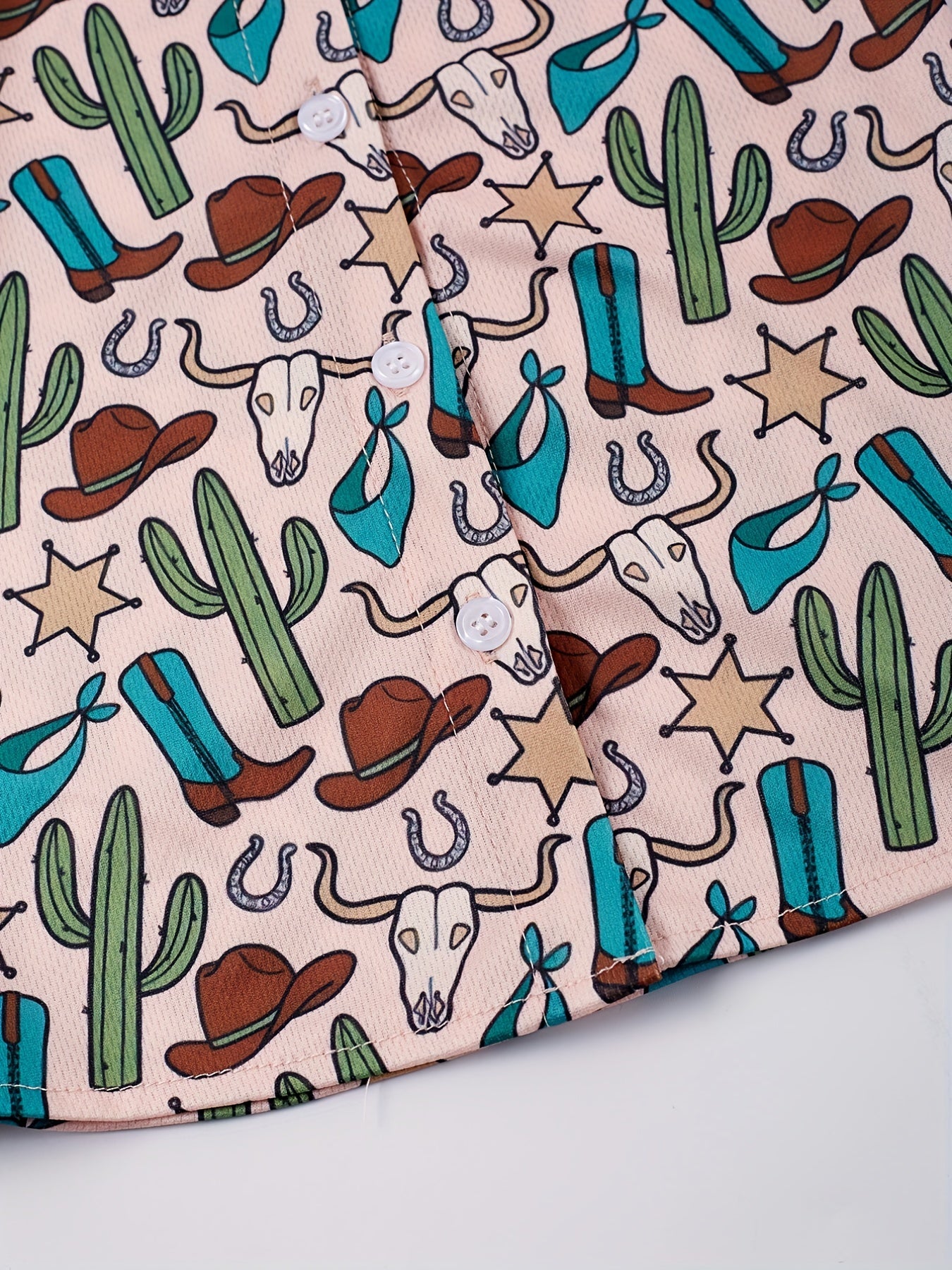 Boys Cactus Bull Head Star Print Shirt Tops Casual For Summer Kids Clothes