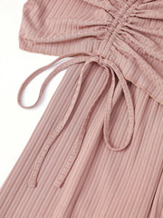 Texture Drawstring Pajama Set Lace Up Sleeveless Cami & Loose Pants