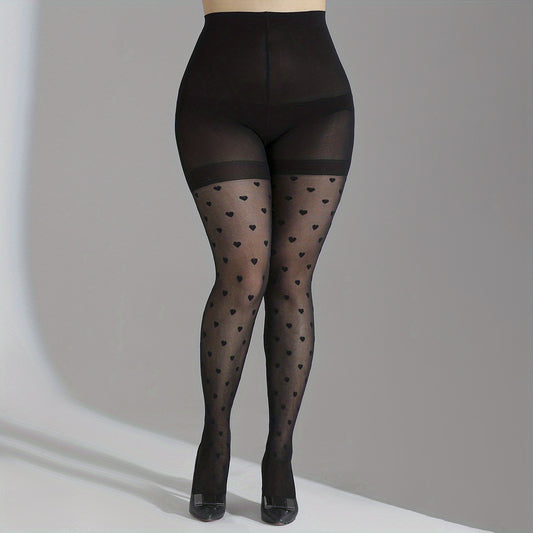Heart Print High Rise Pantyhose for 0XL 2XL Women Plus