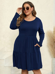  Solid Long Sleeve Knee Length Dress With Pockets