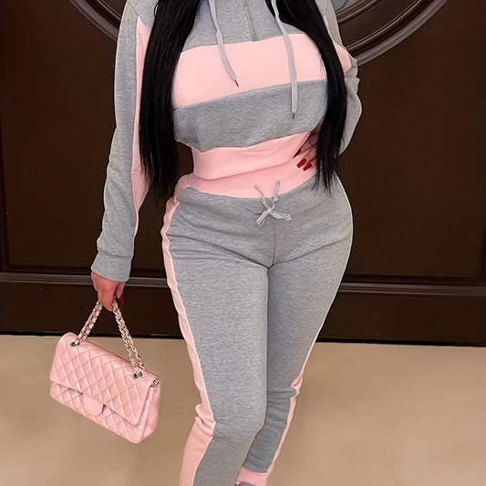 Hooded Sweatshirt & Jogger Pants Set, Casual Two-piece