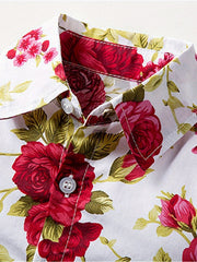 Blooming Flower Print Boys Top Short Sleeve Lapel Shirt for Summer