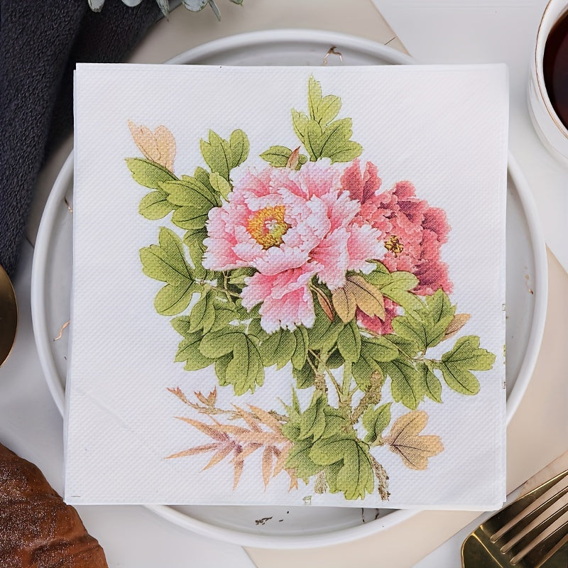 20pcs Peony Flower Disposable Napkins for Wedding Party Supplies