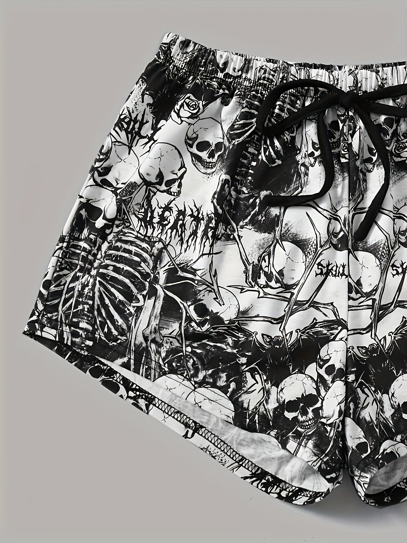 Skull Print Halloween Lounge Set Tank Top & Shorts Women's Loungewear