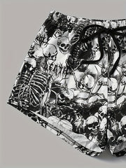Skull Print Halloween Lounge Set Tank Top & Shorts Women's Loungewear