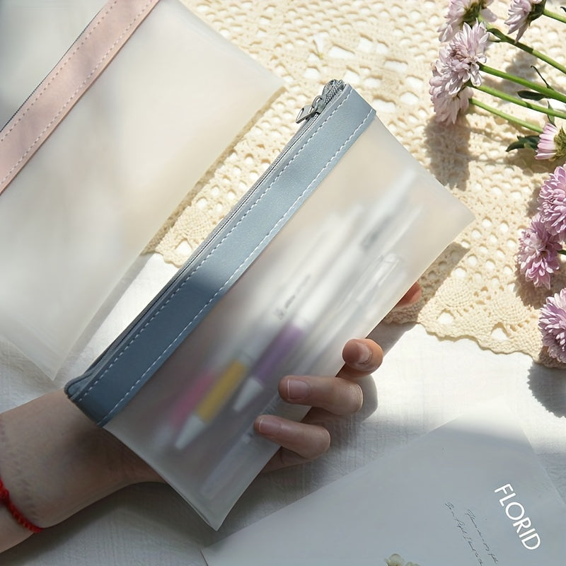 Transparent Frosted Pencil Case Zipper Cosmetic Storage Bag